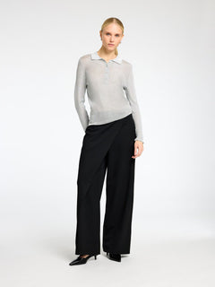 Dagni Ls Knit Polo Neck - Silver Metallic