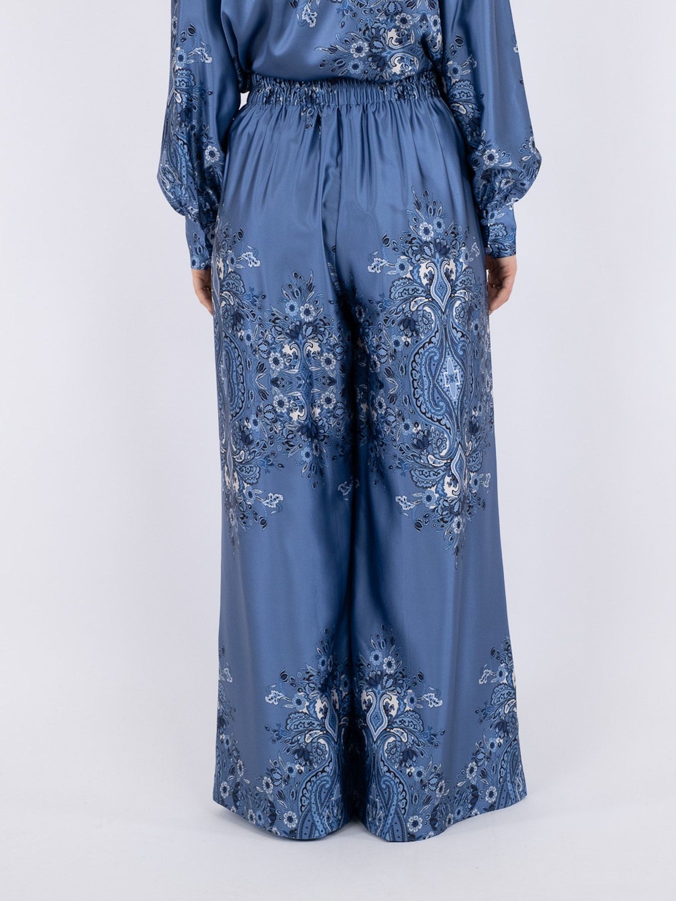 Mana Paisley Border Pants - Dusty Blue