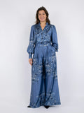 Mana Paisley Border Pants - Dusty Blue