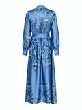 Nova Paisley Border Dress - Dusty Blue