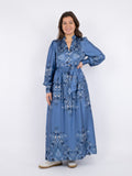 Nova Paisley Border Dress - Dusty Blue