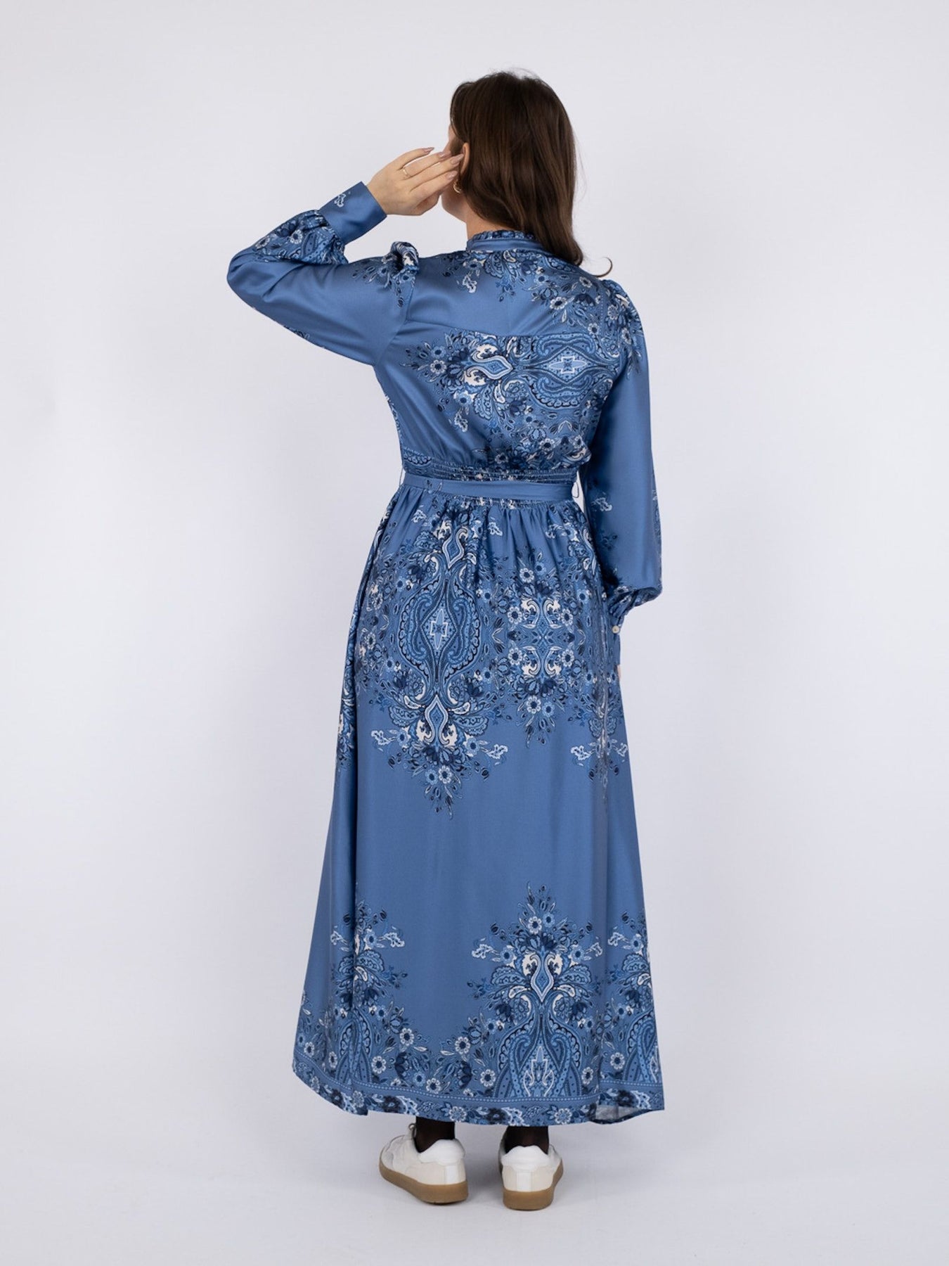 Nova Paisley Border Dress - Dusty Blue
