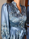 Nova Paisley Border Dress - Dusty Blue