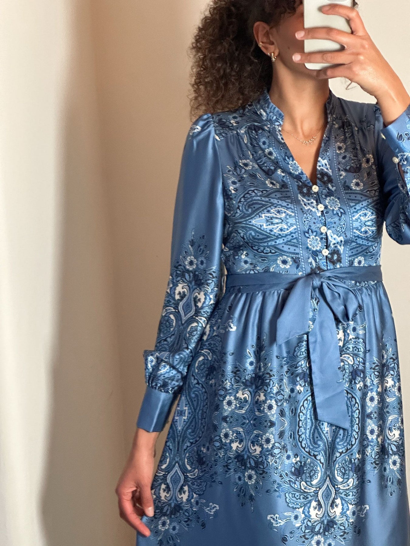 Nova Paisley Border Dress - Dusty Blue