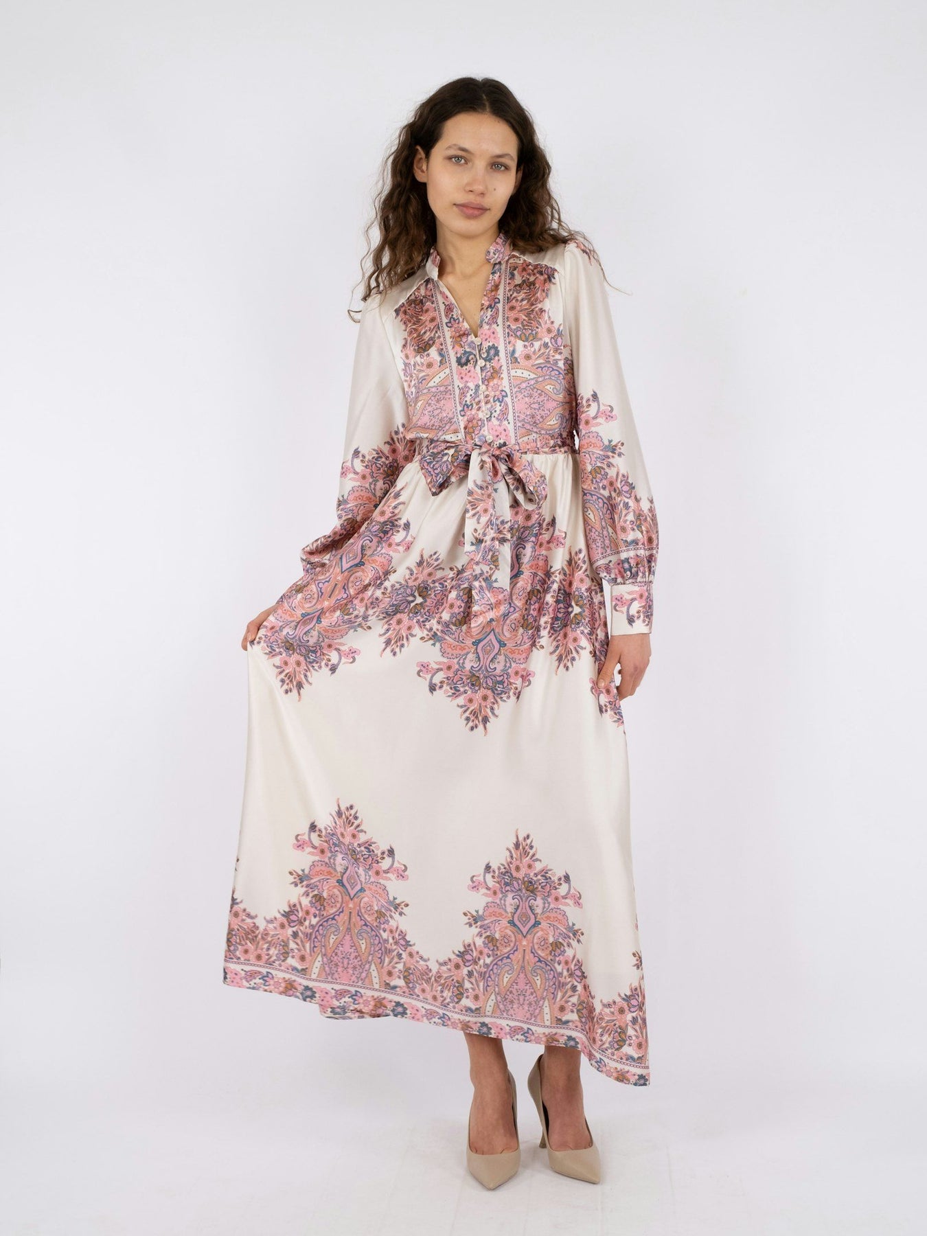 Nova Paisley Border Dress - Light Pink