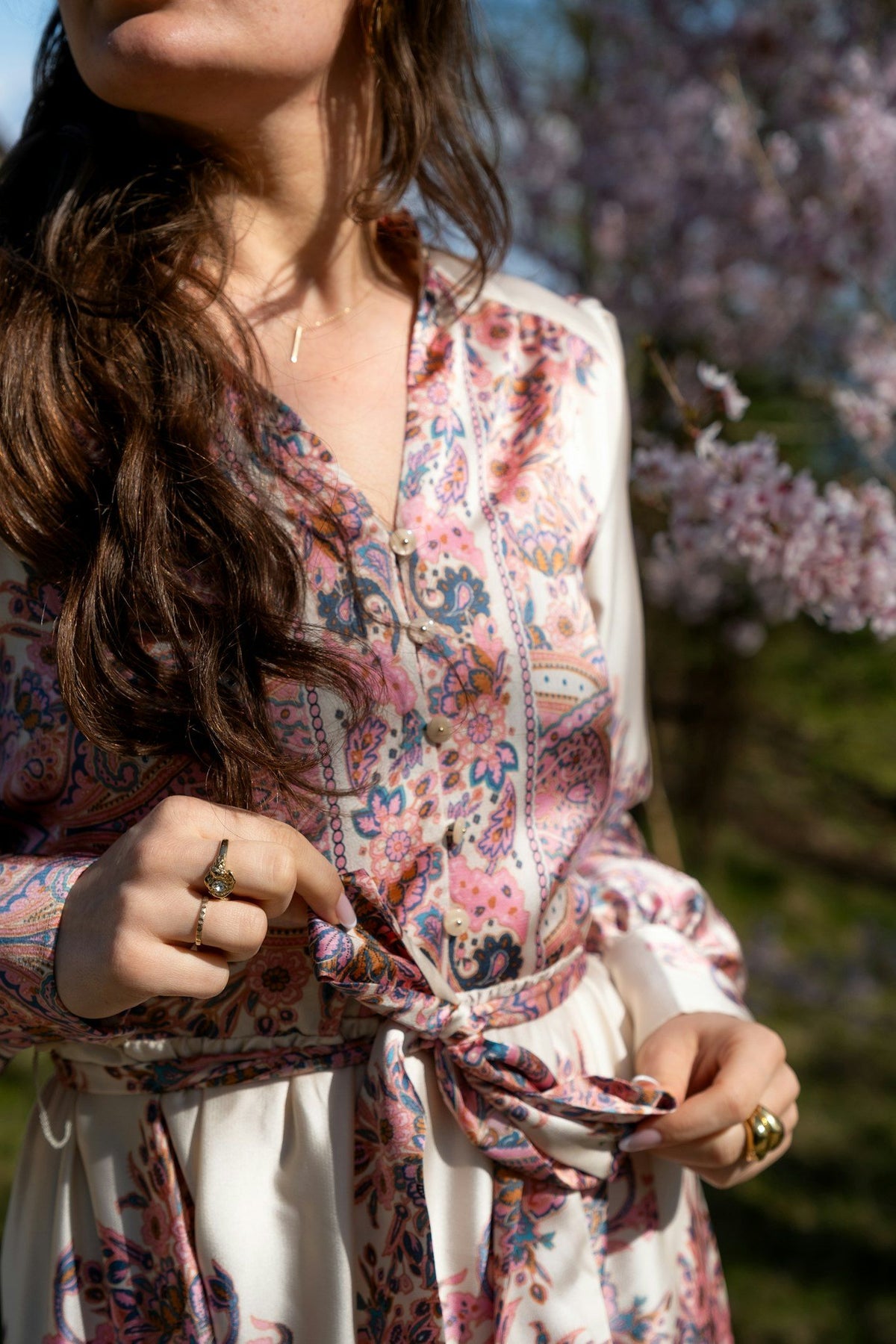 Nova Paisley Border Dress - Light Pink
