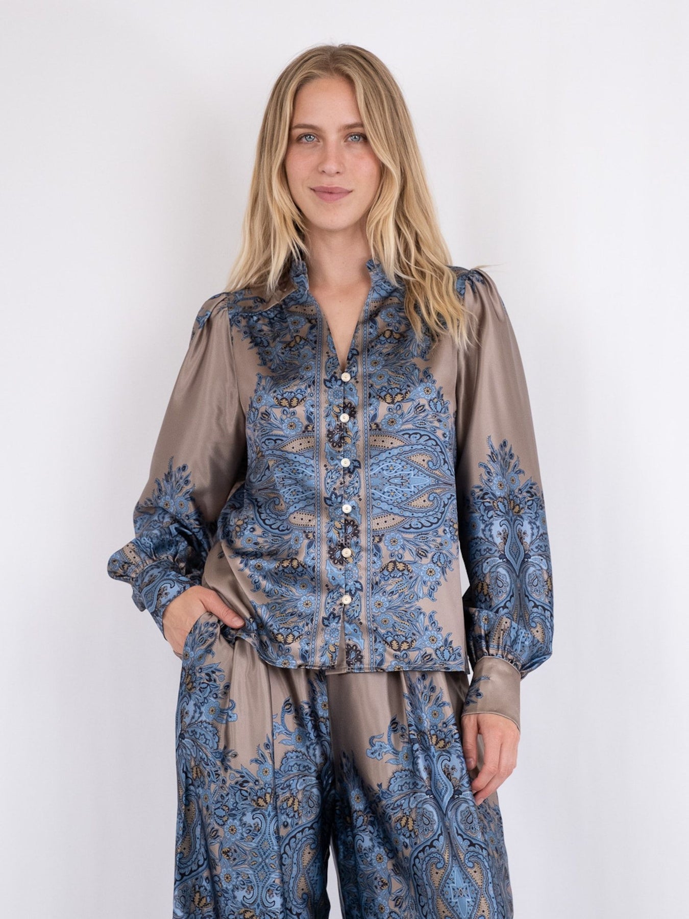 Massima Paisley Border Blouse - Blue