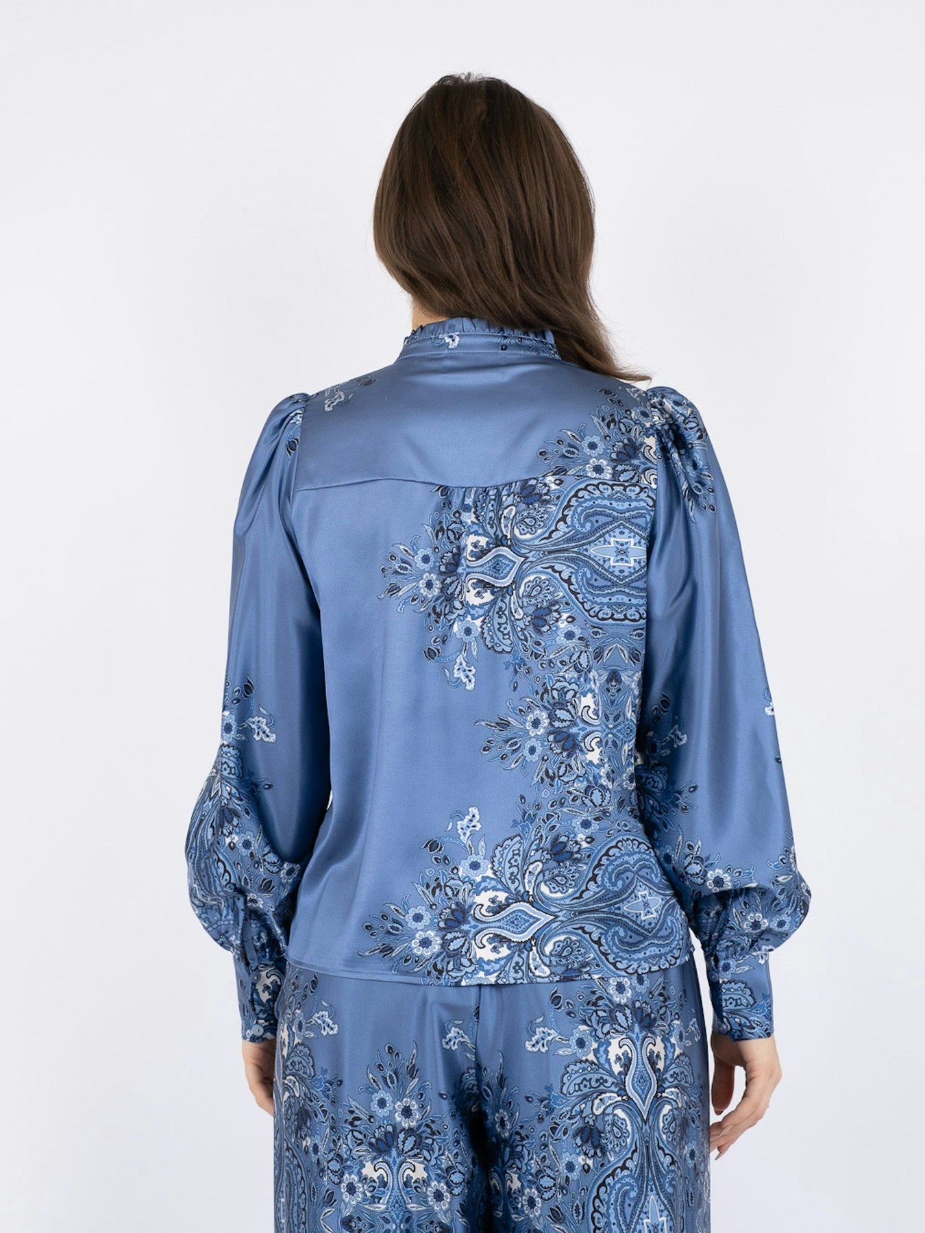 Massima Paisley Border Blouse - Dusty Blue
