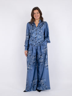 Massima Paisley Border Blouse - Dusty Blue