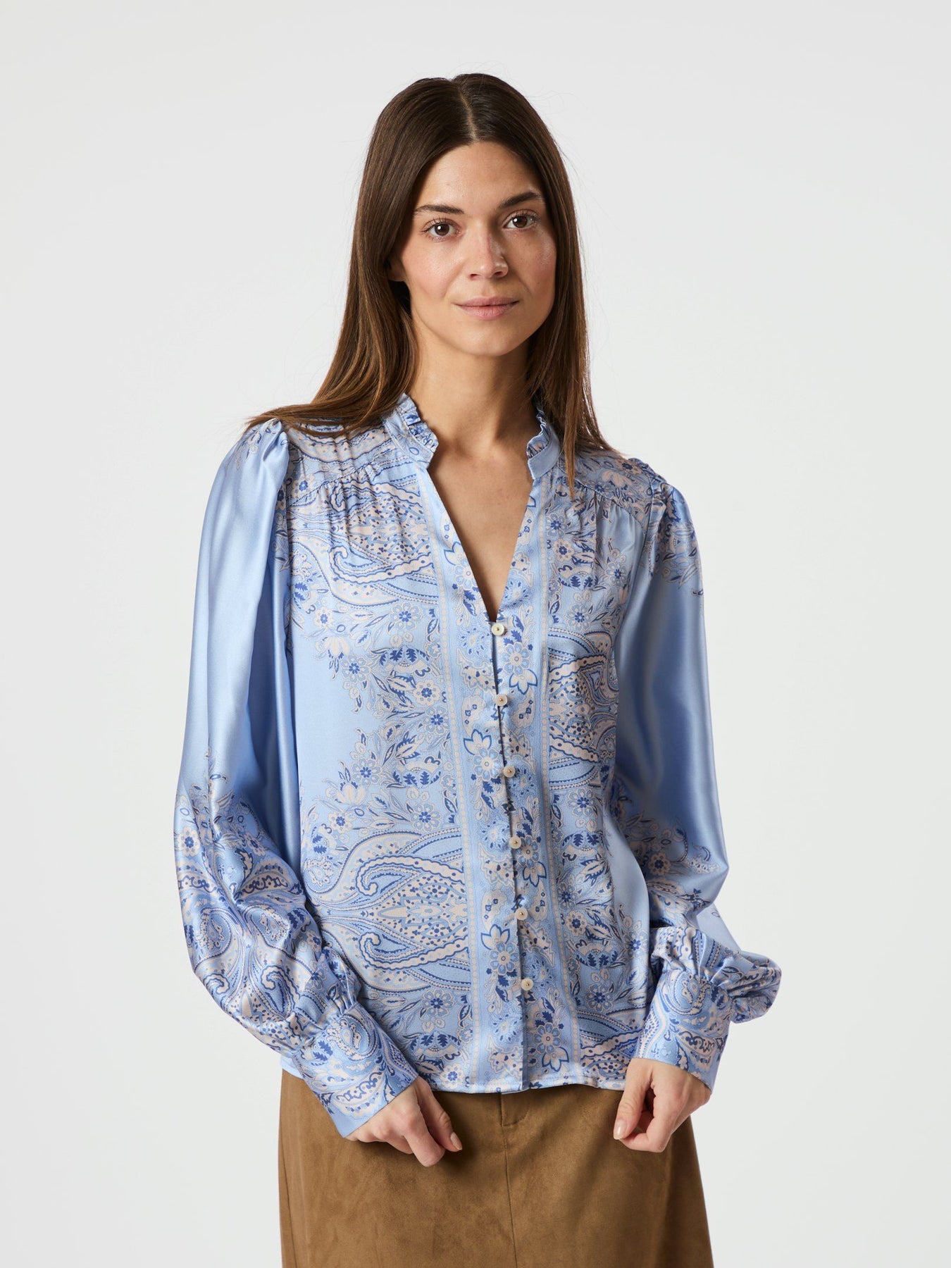 Massima Paisley Border Blouse - Ljusblå