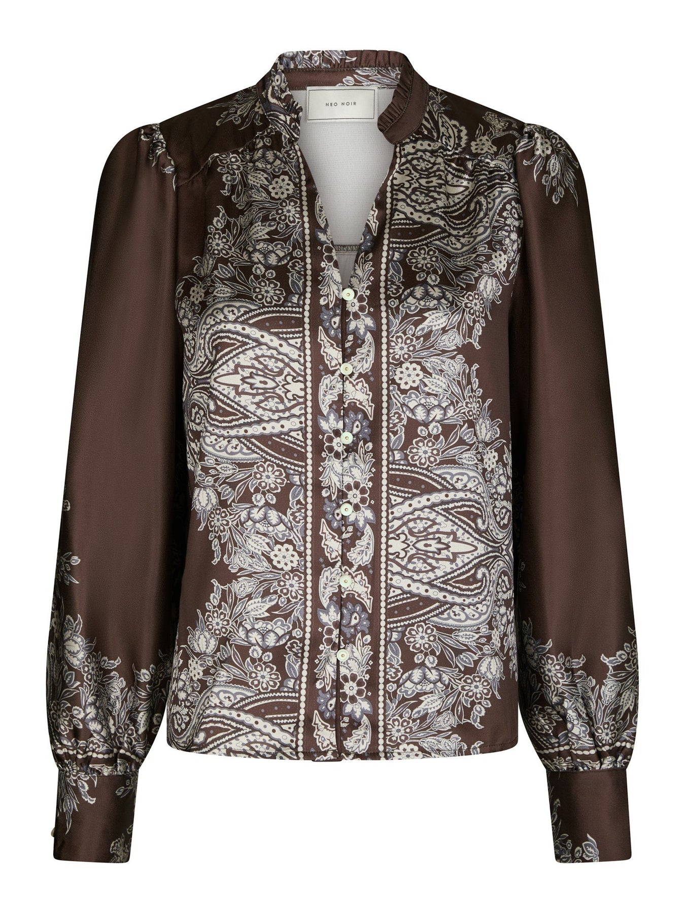 Massima Paisley Border Blouse - Mörkbrun