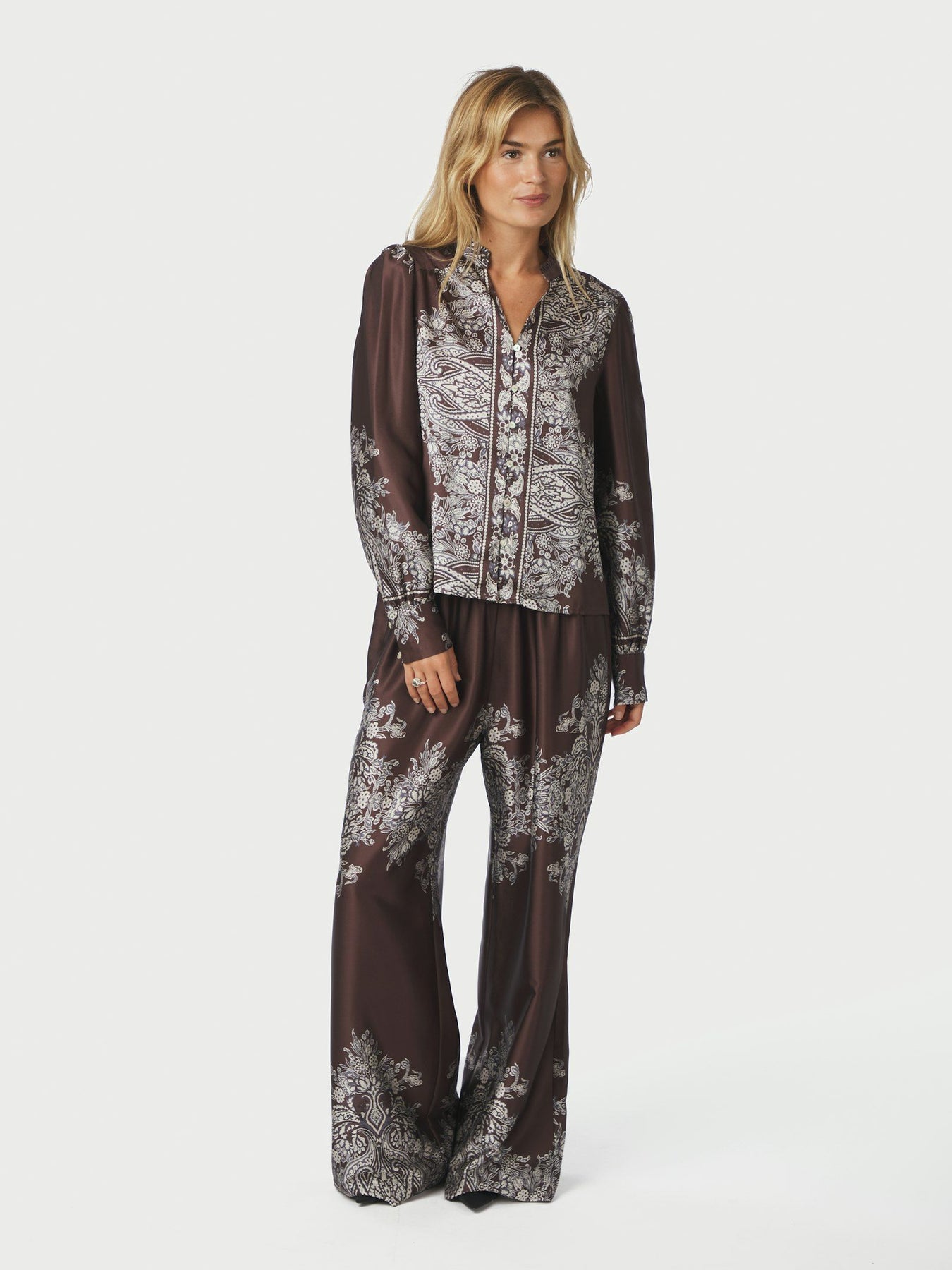 Massima Paisley Border Blouse - Mörkbrun