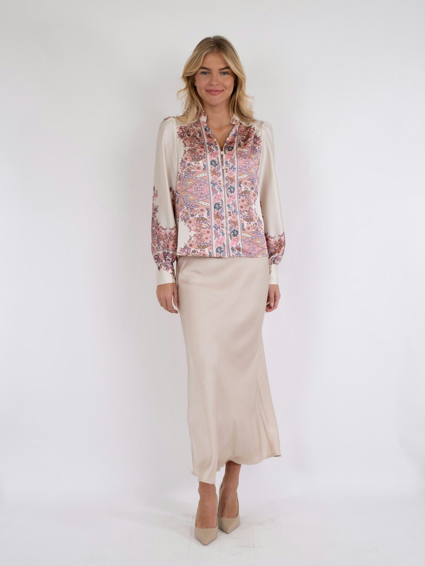 Massima Paisley Border Blouse - Light Pink