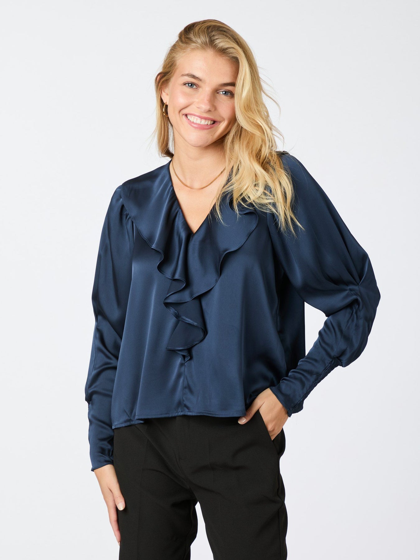 Sandie Sateen Blouse - Navy