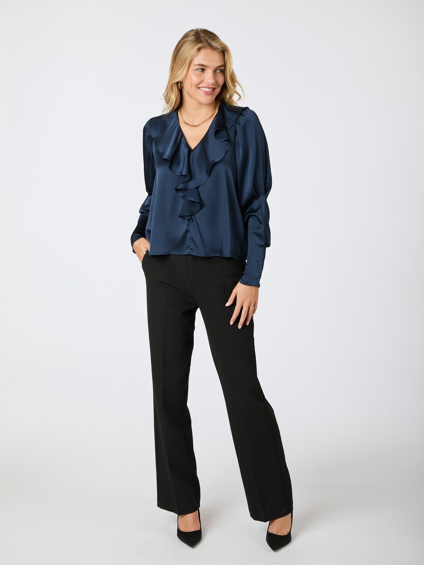Sandie Sateen Blouse - Navy