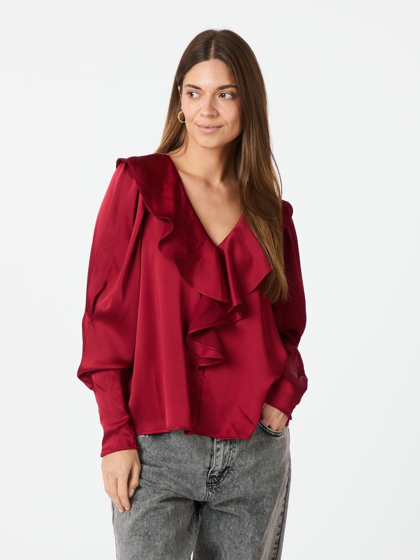 Sandie Sateen Blouse - Wine