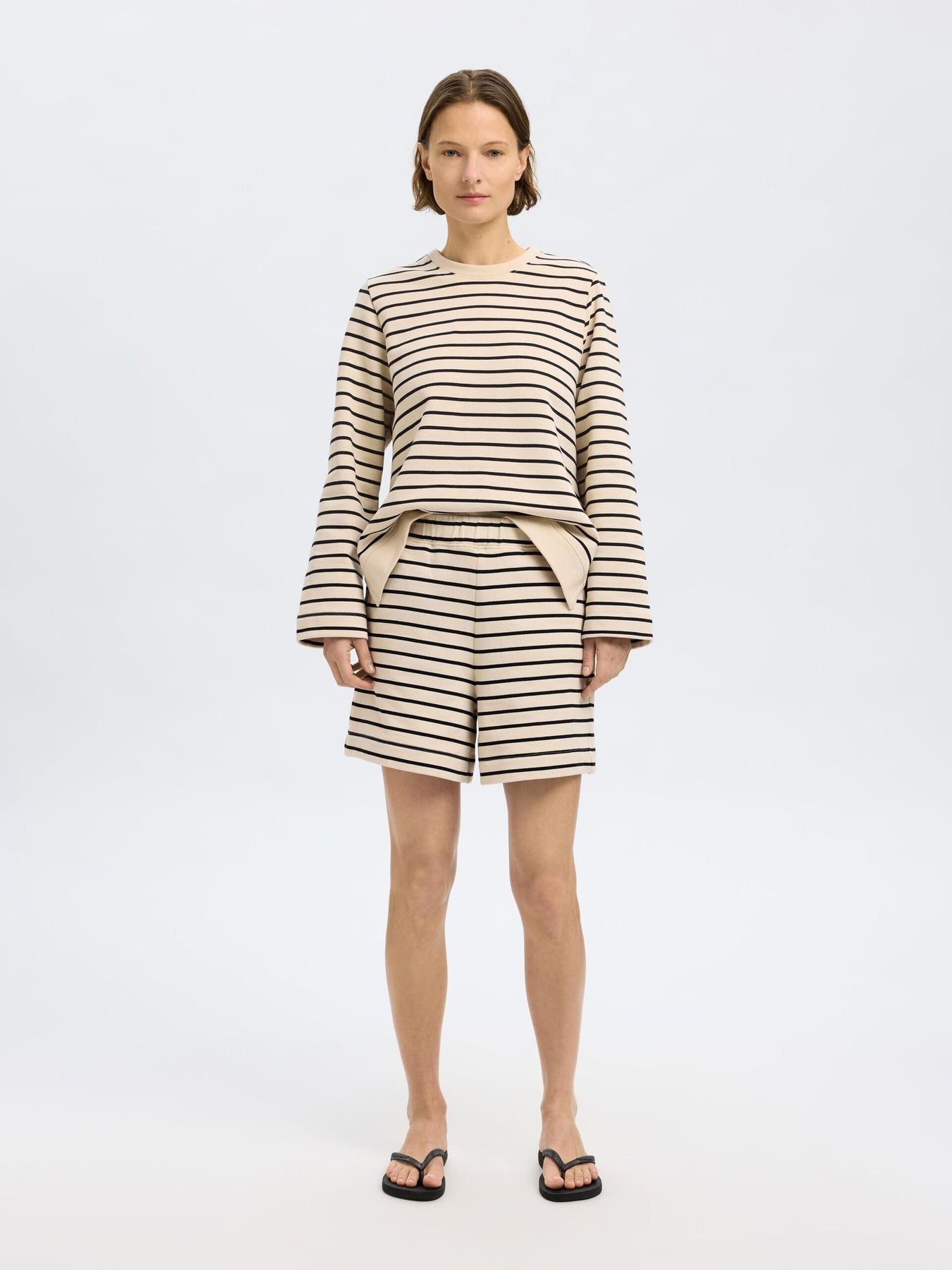 Elise Ls O-Neck Wide Striped Sweatshirt - Black Birch