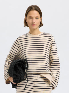 Elise Ls O-Neck Wide Striped Sweat - Black Birch