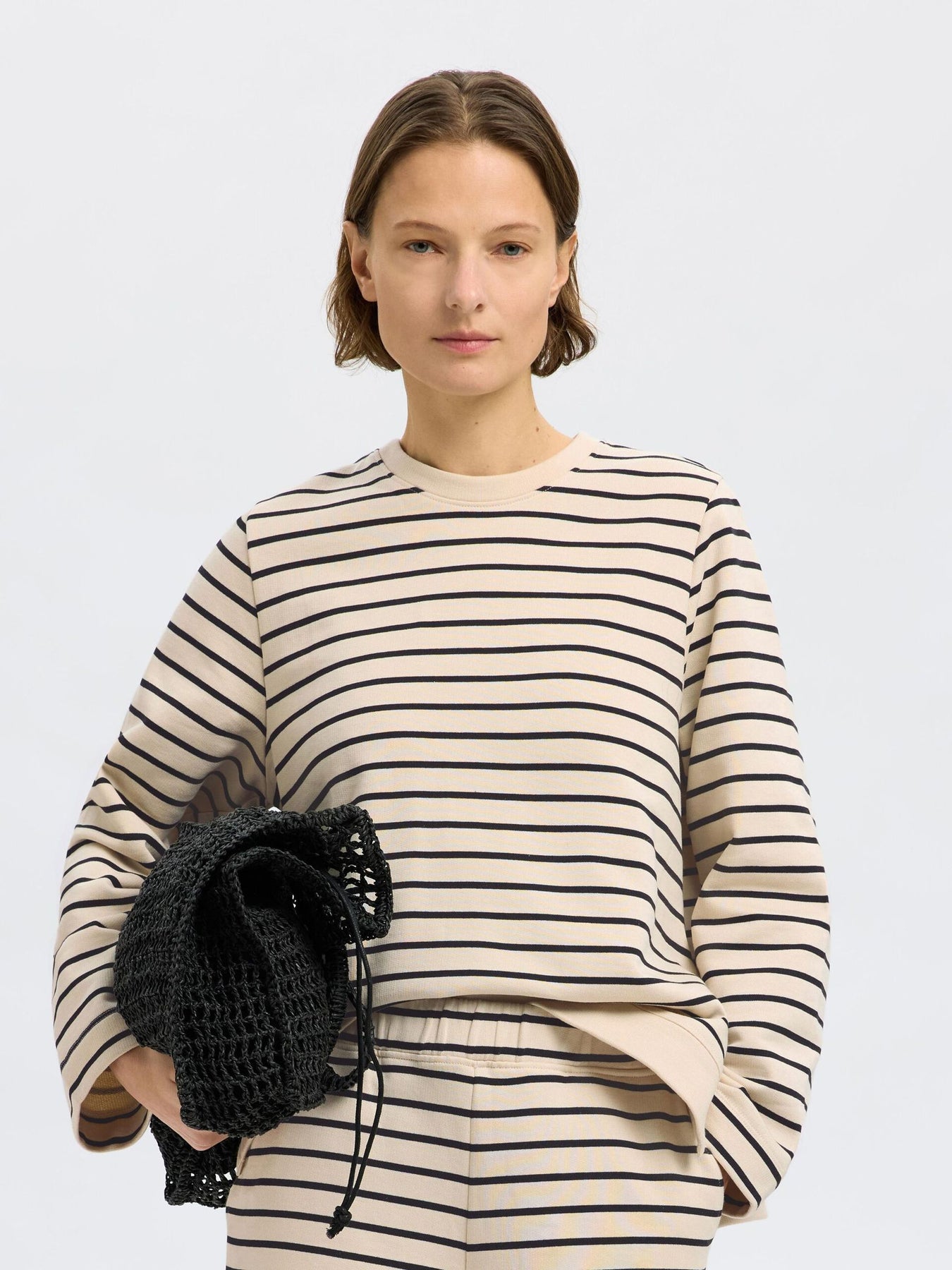 Elise Ls O-Neck Wide Striped Sweatshirt - Black Birch