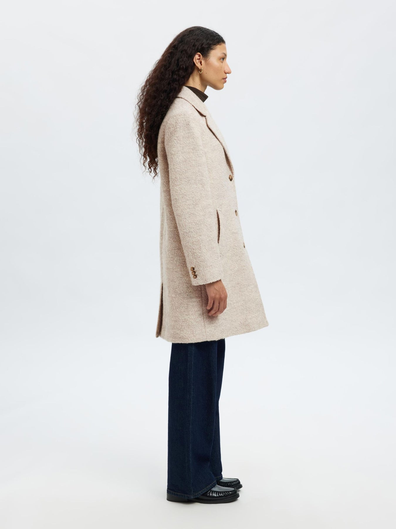 Sasja Boucle Wool Blend Coat - Sandshell Melange