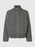 Anjuli Ls Knit Zip Cardigan - Medium Grey Melange
