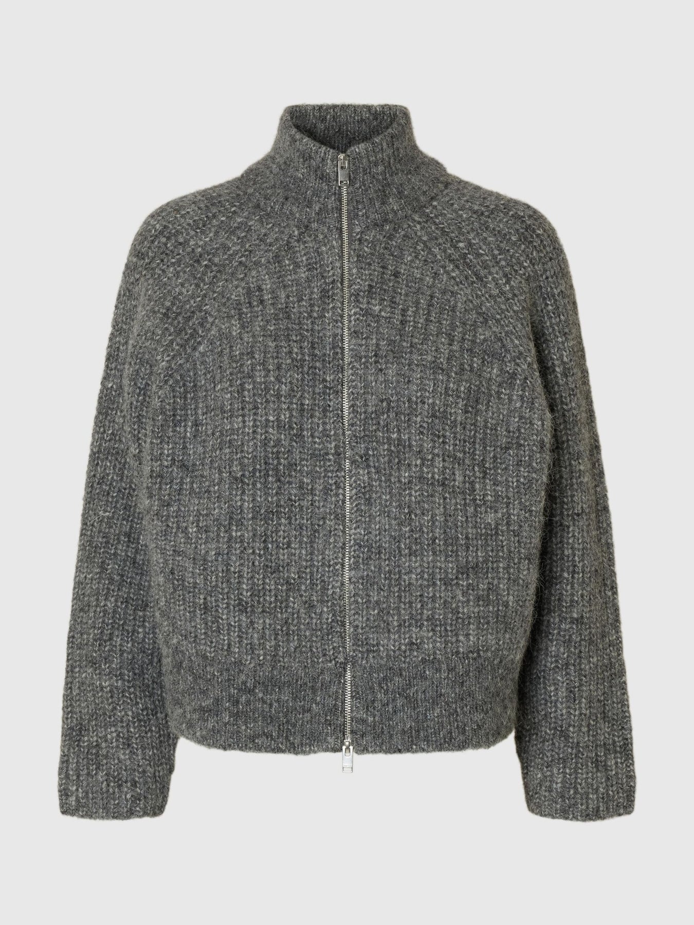 Anjuli Ls Knit Zip Cardigan - Medium Grey Melange