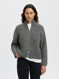 Anjuli Ls Knit Zip Cardigan - Medium Grey Melange