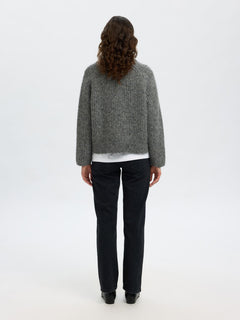 Anjuli Ls Knit Zip Cardigan - Medium Grey Melange