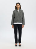 Anjuli Ls Knit Zip Cardigan - Medium Grey Melange