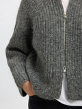 Anjuli Ls Knit Zip Cardigan - Medium Grey Melange