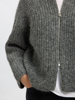 Anjuli Ls Knit Zip Cardigan - Medium Grey Melange
