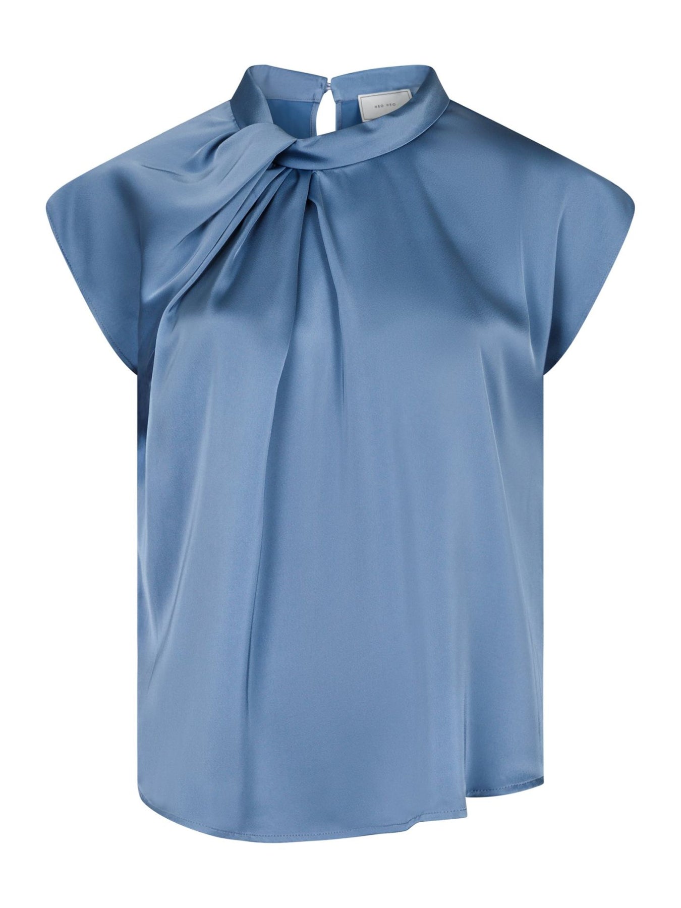 Fleur Drapy Satin Blus - Dusty Blue