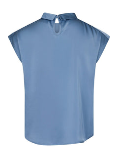 Fleur Drapy Satin Blouse - Dusty Blue