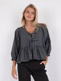 Bella Double Stripe Blouse - Dark Grey