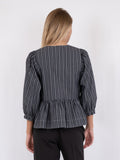 Bella Double Stripe Blouse - Dark Grey