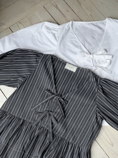 Bella Double Stripe Blouse - Dark Grey
