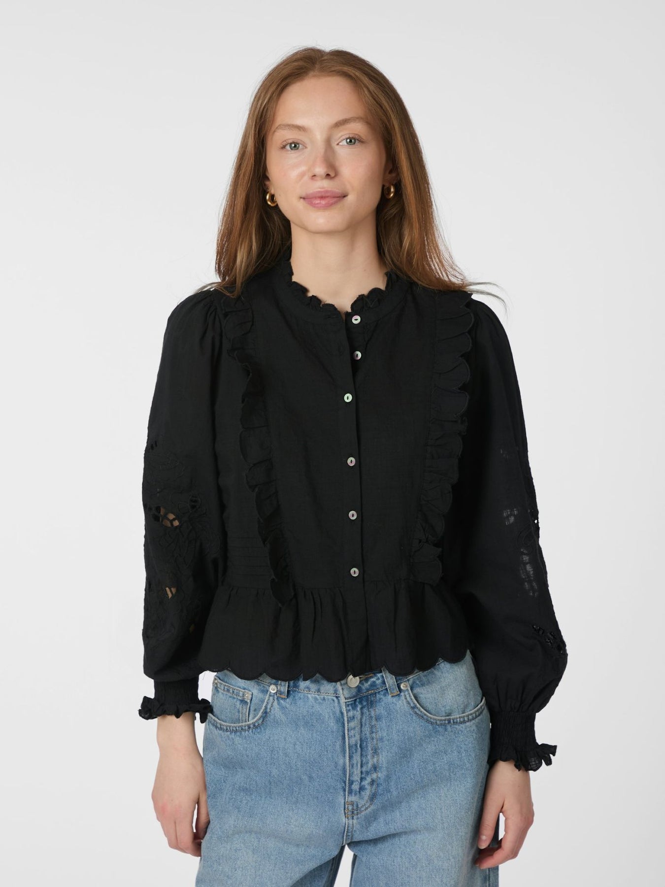 Petrine Embroidery Blouse - Black
