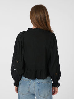 Petrine Embroidery Blouse - Black