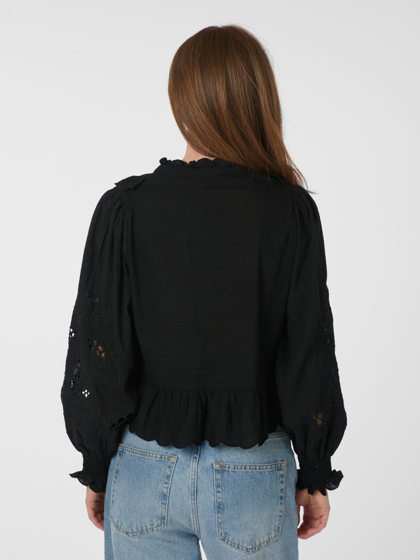 Petrine Embroidery Blouse - Black