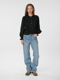 Petrine Embroidery Blouse - Black