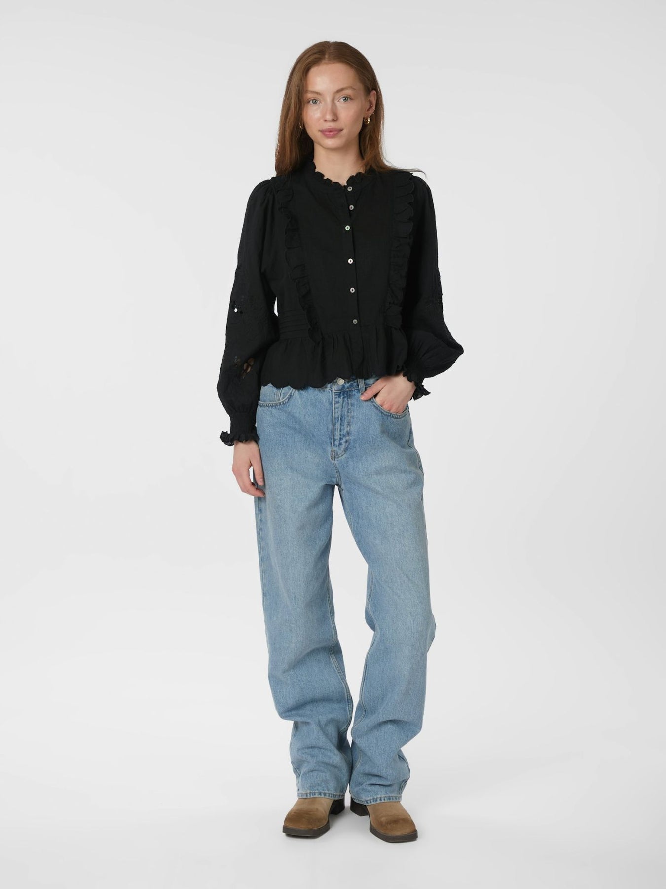 Petrine Embroidery Blouse - Black