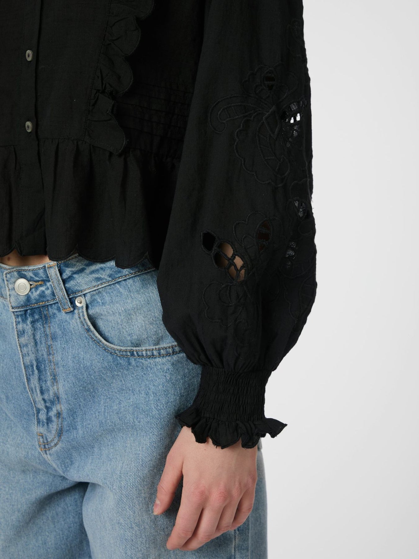 Petrine Embroidery Blouse - Black