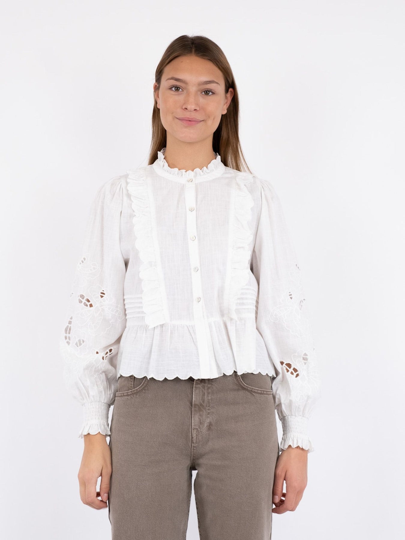 Petrine Embroidery Blouse - White