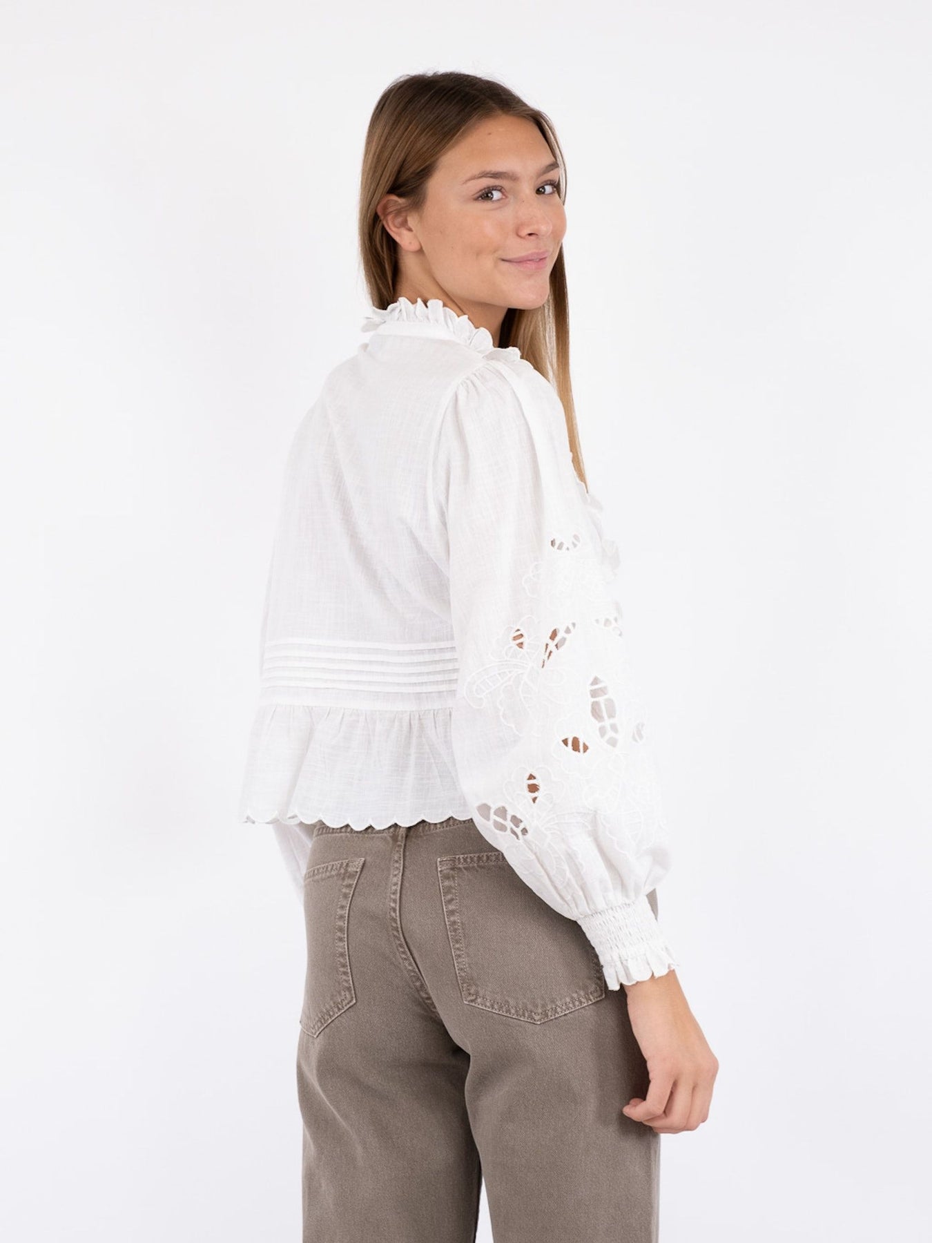 Petrine Embroidery Blouse - White