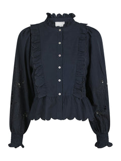 Petrine Embroidery Blouse - Navy