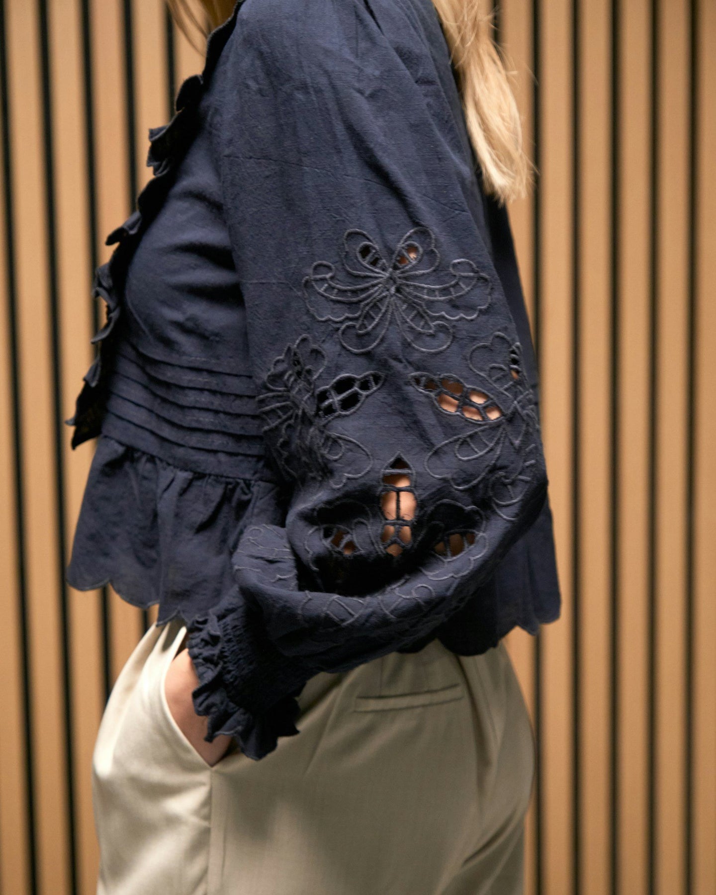 Petrine Embroidery Blouse - Navy