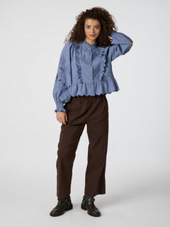 Petrine Embroidery Blouse - Dusty Blue