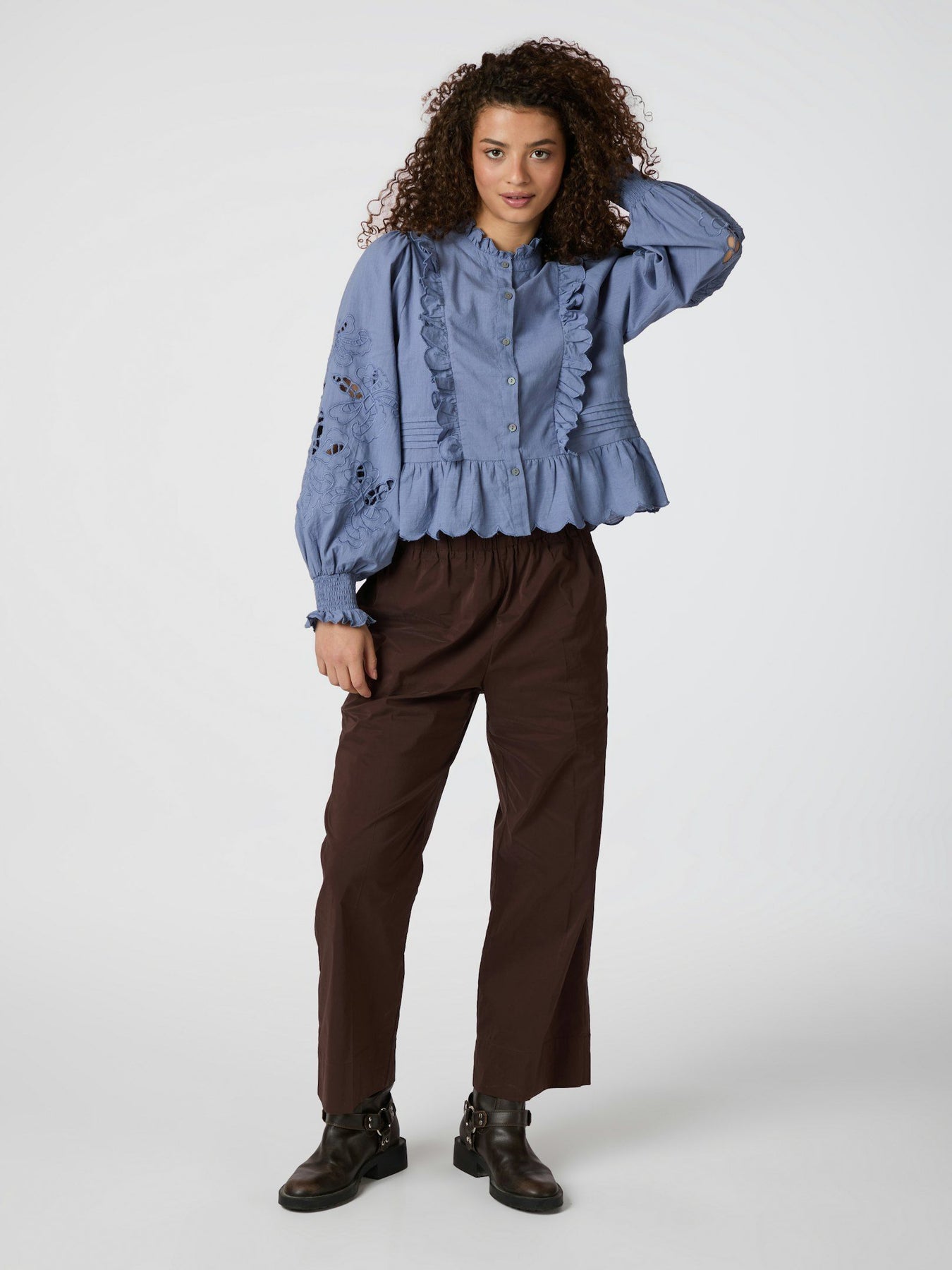 Petrine Embroidery Blus - Dusty Blue
