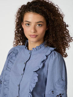 Petrine Embroidery Blouse - Dusty Blue