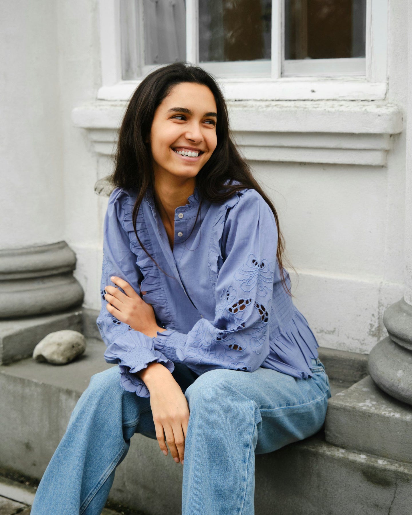 Petrine Embroidery Blus - Dusty Blue